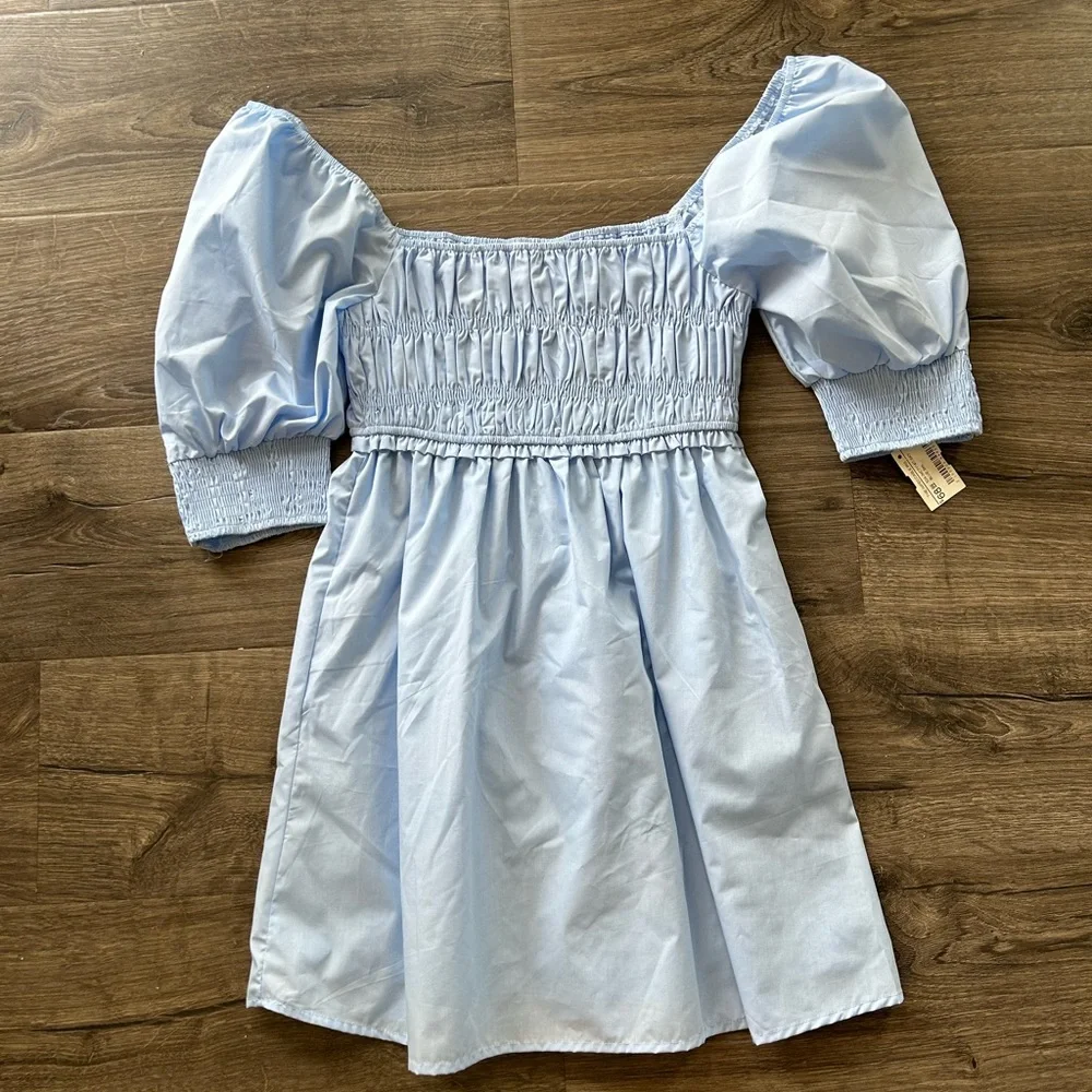 2/$60 NWT The impeccable pig light blue puff sleeve dress smock bodice small - Picture 3 of 9